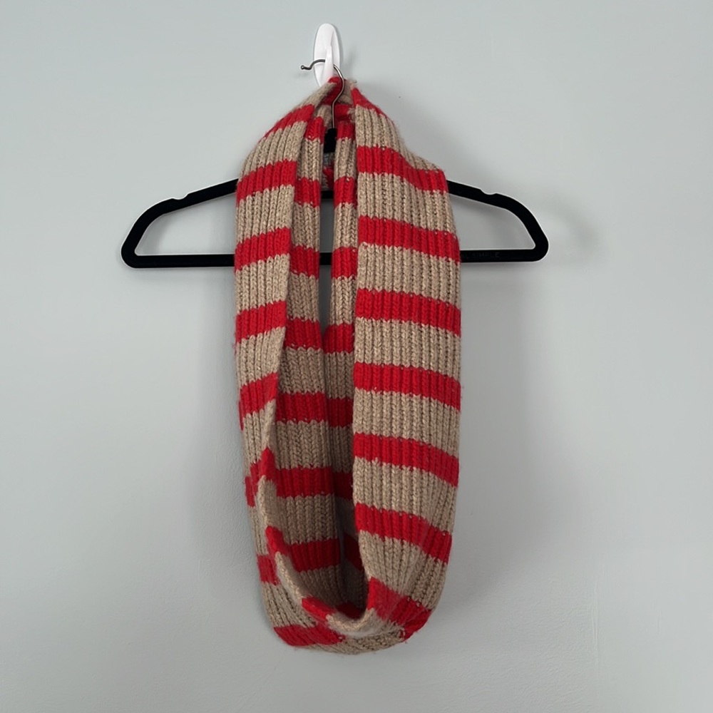 J. Crew red and tan infinity scarf